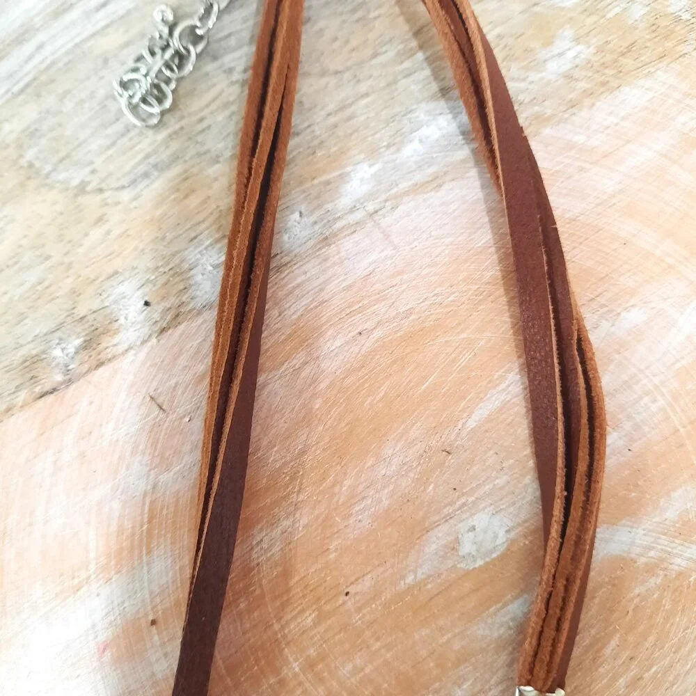 Turquoise Colored Multi Strand Beaded Statement Necklace with Leather Accent - Picture 3 of 4